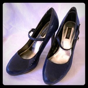 WHBM Navy Blue Snake Skin Heels